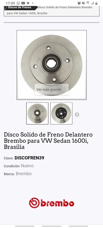 Disco Sólido De Freno Delantero Brembo Para VW Sedán 1600i, Brasilia - Imagen 5