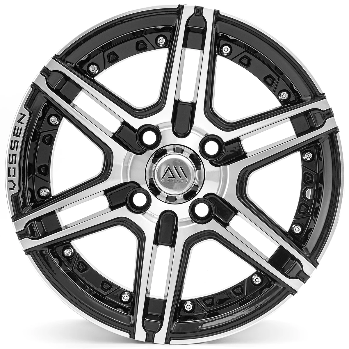 Juego De 4 Rines De 13" Con Centro AM Color Plata Con Negro De 4 Birlos Auto Magic - Imagen 2