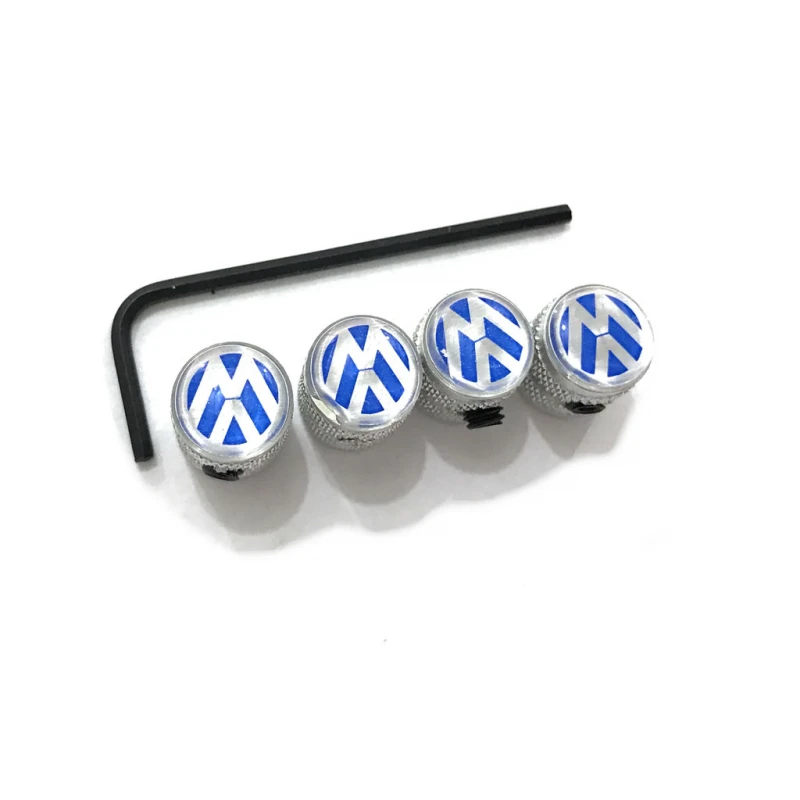 Juego De Tapones De Válvula "VW" Azules Con Seguro Antirrobo