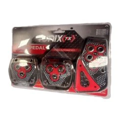 Kit De 3 Cubrepedales Tipo Fibra De Carbón Rojo Tunix Para Autos Estándar