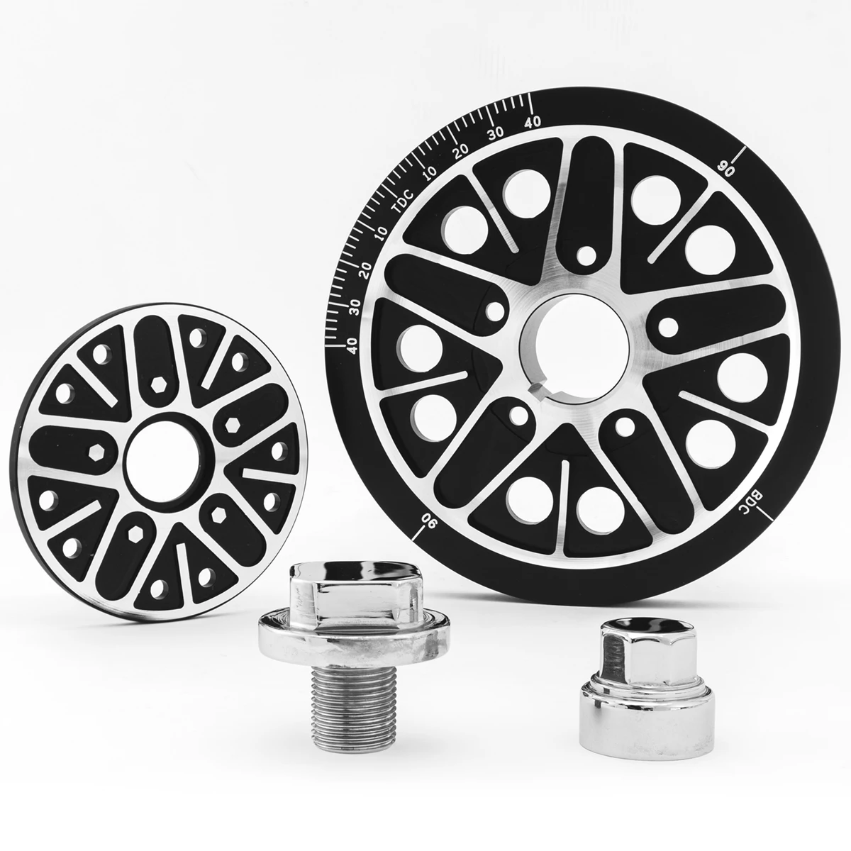 Kit De Poleas Graduadas Tipo Cosmic De 5 Birlos De Motor Con Tornillos Cromados Para VW Sedán, Safari, Brasilia, Combi, Hormiga