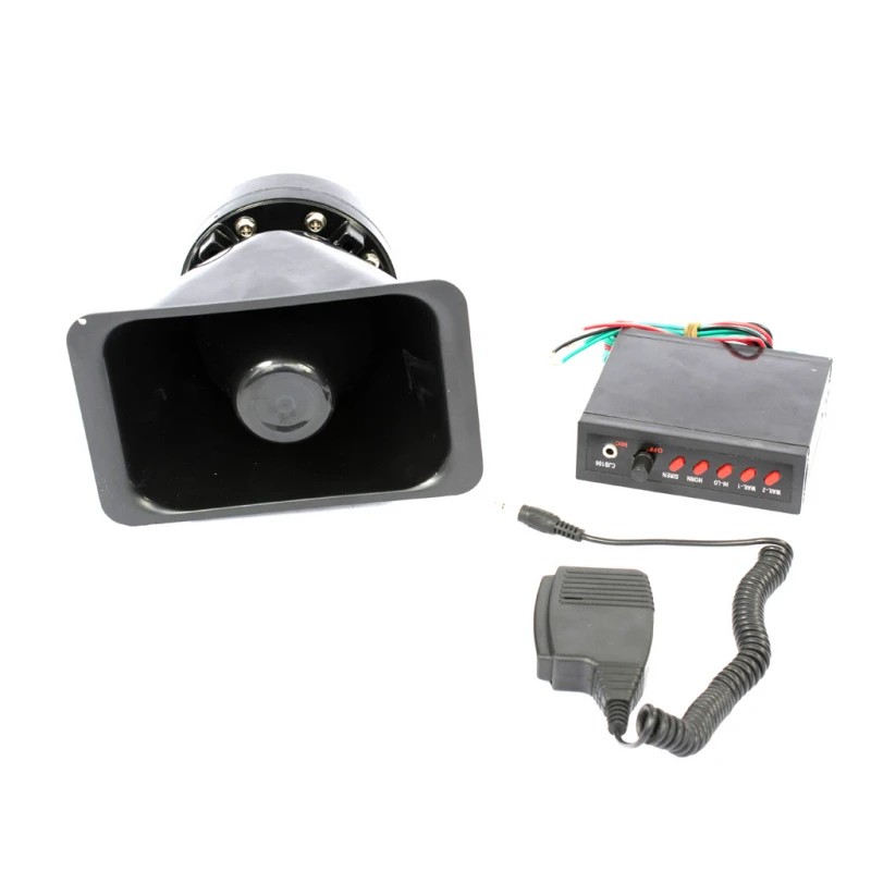 Sirena Automotriz De 100 Watts Con 5 Tonos Y Micrófono Tunix