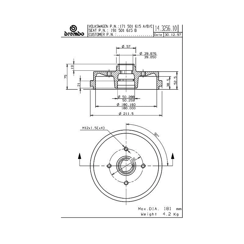 Tambor De Freno De Rueda Trasera Brembo Para Golf A2, Jetta A2 - Imagen 2